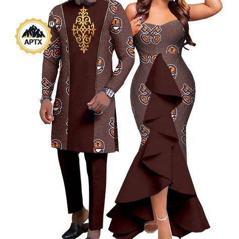 Stylish Matching African Outfits Couples | Matching African Attire Couples - African - Aliexpress Couple Traditional Outfits African, Couple Fashion Matching, Couple Clothes Matching Outfits, Traditional Outfits African, Couples Outfits Matching, Clothes For Wedding, African Couple, Couples African Outfits, African Bridal Dress