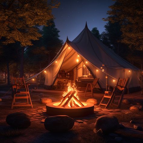 Tent Aesthetic Night, Night Camping Aesthetic, Camping At Night Aesthetic, Glamping Aesthetic Night, Tent Camping Aesthetic Night, Tent Living, Old Campers, Camping Set, Camping Aesthetic