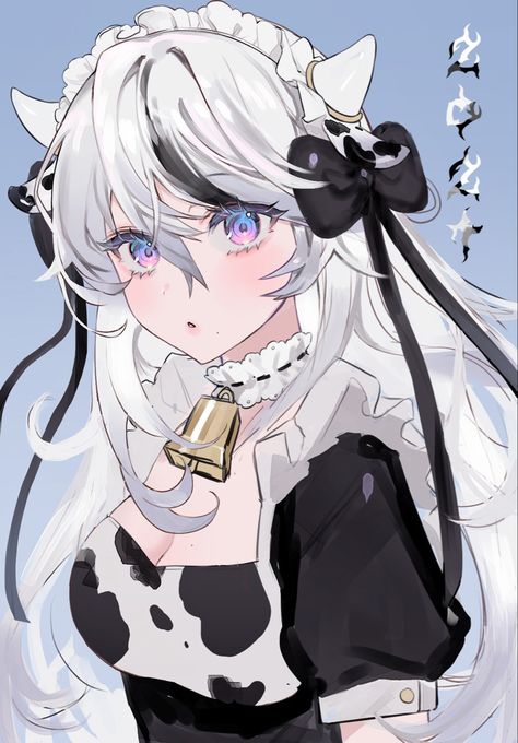 Cow Woman Anime, Cow Character Design, Cow Oc, Cow Cosplay, Anime Cow, Maid Outfit Anime, Female Cow, Cow Ears, Cow Costume