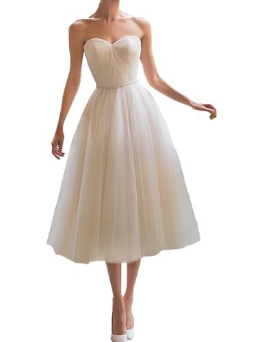 White Dresses Wedding, Tea Length Tulle, Wedding Dresses A Line, Evening Dresses Cocktail, Wedding Dresses Strapless, Online Wedding, White Dresses, Little White Dresses, Online Wedding Dress