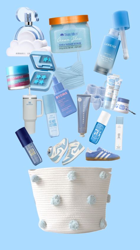 🫧🩵💙 Ariana Gr, Blue Products, Blue Basket, Blue Baskets, Hydrating Serum, Tree Hut, Summer Fridays, After Hours, Sugar Scrub