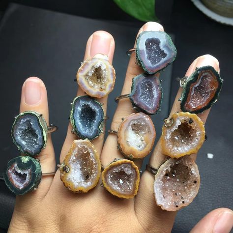 S925silver agate geode rings Adjustable Price $12.4/pcs Rings Adjustable, Geode Ring, Agate Geode, Crystals And Gemstones, Agate, Gemstones, Crystals, Quick Saves