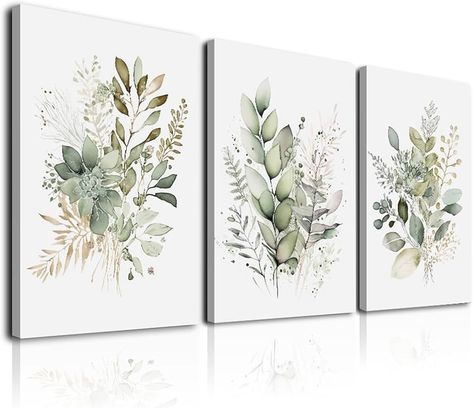 Eucalyptus Wall Art, Sage Green Painting, Bathroom Wall Art Ideas, Bathroom Wall Art Modern, Botanical Office, Powder Room Art, Kitchen Dining Room Wall Decor, Wall Art Sage Green, Wall Decor For Bathroom