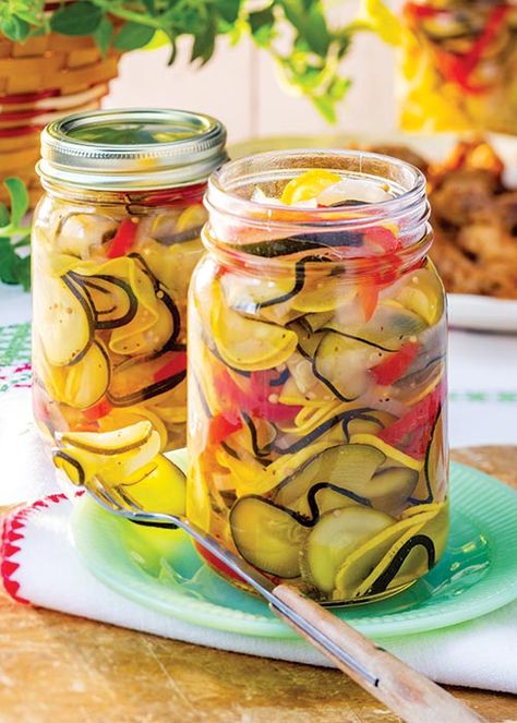 Memama's Squash Pickles Recipe - Hoffman Media Store Pickled Squash Canning, Pickled Squash Recipe, Pickled Squash, Squash Pickles, Water Bath Canning Recipes, Paula Dean, Pickles Recipe, Pickling Salt, Zucchini Slice