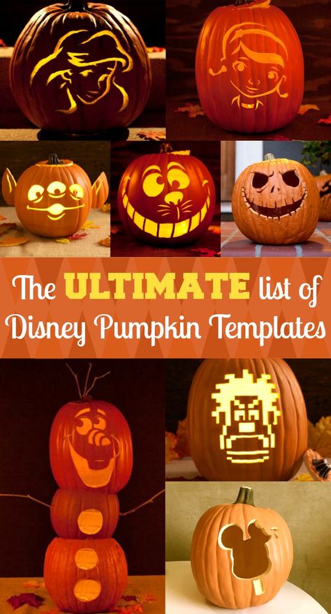 Free Printable Disney Pumpkin Carving Templates - Includes Star Wars, Marvel, Pixar and more! Disney Carved Pumpkins Ideas, Halloween Pumkin Ideas Carving, Disney Carving Pumpkins Ideas, Pixar Pumpkin Carving, Best Carved Pumpkins, Simple Disney Pumpkin Carving Ideas, Pumpkin Carving Themes, Disney Carved Pumpkins, Simple Pumpkin Carving Ideas For Kids