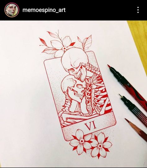 Skeleton Tarot Tattoo, Neo Traditional Tarot Card Tattoo, Skeleton Lovers Tattoo Design, The Lover Tattoo Tarot, The Lovers Tattoo Stencil, The Lovers Tarot Card Tattoo Skeleton, The Lovers Tarot Card Tattoo Design, Skeleton Tarot Card Tattoo, The Lovers Skeleton Tattoo