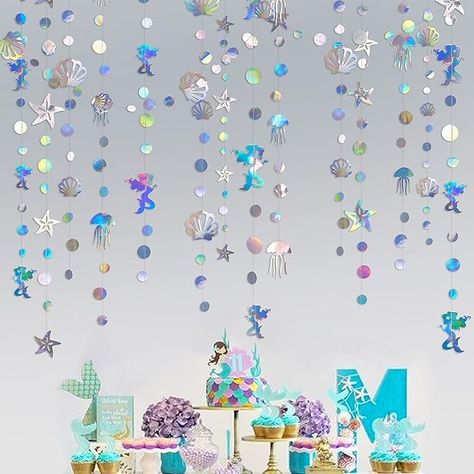 Amazon.com: 40 Ft Iridescent Mermaid Garland with Jellyfish Seashell Starfish Pearl Holographic Paper Streamer for Little Mermaid Rainbow Theme Birthday Bachelorette Baby Shower Under The Sea Party Decorations : Home & Kitchen Mermaid Garland, Rainbow Theme Birthday, Little Mermaid Decorations, Party Streamer, Underwater Party, Fiesta Shower, Ocean Birthday Party, Iridescent Mermaid, Holographic Paper