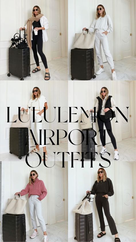 Airport Style Travel Outfits Long Flights, What To Wear For The Airport, Lululemon Outfit Work, Comfy Cute Travel Outfits, Lululemon Looks, Airport Outfit Lululemon, Travel Athleisure Outfits, Lululemon Align Bodysuit Outfit, Travel Jogger Outfit