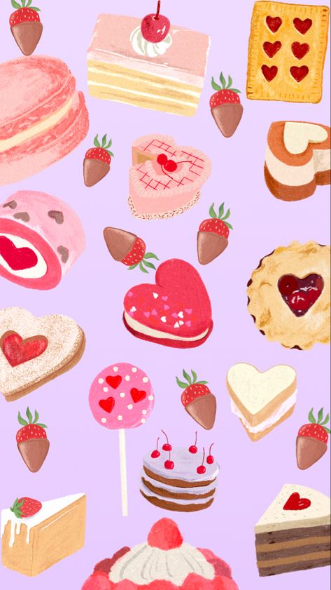 Birthday Wallpaper Iphone Aesthetic, Frosting Wallpaper, Baking Phone Wallpaper, Cake Wallpaper Iphone, Cake Wallpaper Aesthetic, Cute Dessert Wallpaper, Desserts Wallpaper, Fresas Wallpaper, Strawberry Cake Wallpaper Aesthetic