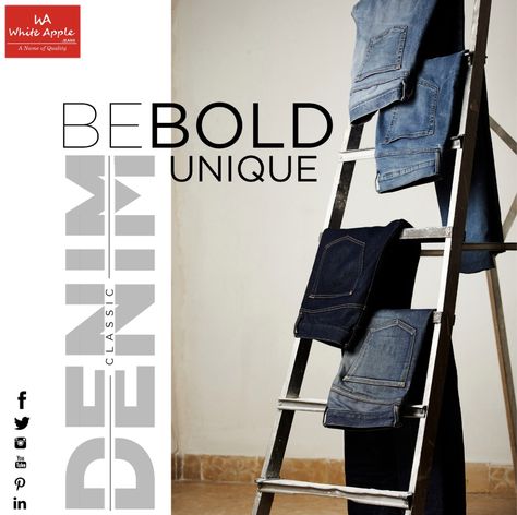 Denim Social Media Post, Mens Fashion Creative Ads, Jeans Ads, Knee Cut Jeans, Apple Jeans, Gents Pants, Industrial Clothing, Fashion Poster Design, Raw Jeans