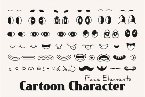 Click here and download the Retro Cartoon Character Face Elements graphic · Window, Mac, Linux · Last updated 2024 · Commercial licence included ✓#Facegraphic #Facegraphicdesign #Facegraphicdesigncartoon #Inkblot  #Inkblotcartoon #Inkblotcartoonstyle Character Design Black And White, Inkblot Cartoon, Cartoon Character Face, Character Design Black, Vintage Eyes, Cartoon Faces Expressions, Cute Cartoon Faces, Tattoo Sleeve Filler, Business Card Stand