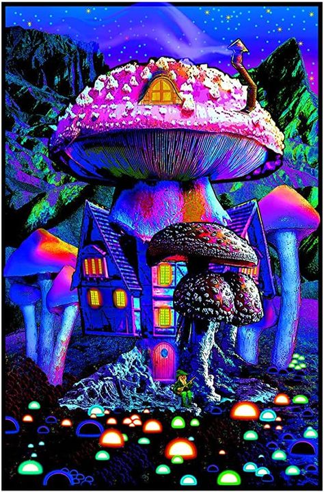 Trippy Posters, Trippy Wall Art, Blacklight Posters, Hippie Posters, Trippy Wall, Blacklight Party, Black Light Posters, Day Glow, Mushroom House