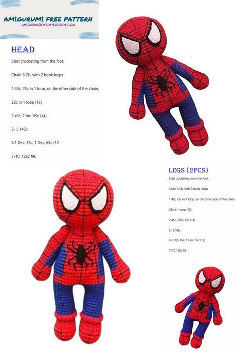 Spiderman Amigurumi Pattern Free, Spiderman Crochet Pattern Free, Spiderman Crochet Pattern, Amigurumi Spiderman, Crochet Spiderman, Spiderman Crochet, Crochet Pillow Patterns Free, Teddy Bear Knitting Pattern, Crochet Lovey