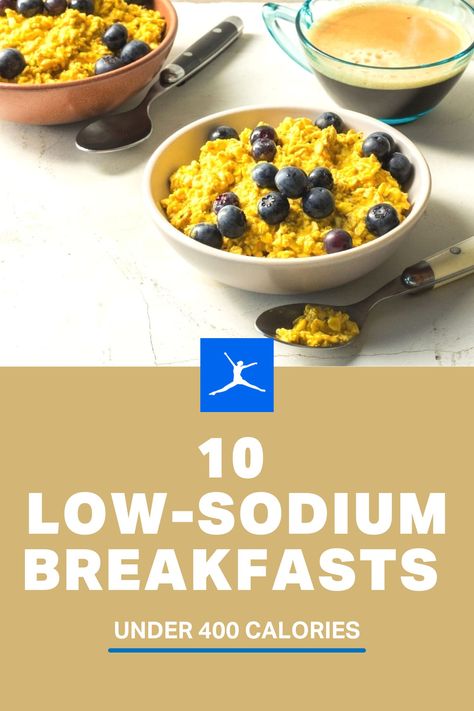 Salt is a key mineral the body needs to regulate fluid balance, help with muscle contraction and nerve regulation. It also enhances the flavor of food and acts as a preservative, too much sodium is linked to high blood pressure and heart disease. Start by tracking your sodium intake with an app like MyFitnessPal. Then begin your day with these delicious breakfast recipes, which all contain 340mg of sodium or less per serving. #MyFitnessPal No Sodium Breakfast Recipes, Healthy Low Sodium Breakfast, Low Sodium Recipes Breakfast, Low Sodium Cardiac Diet Recipes, Low Sodium Meals Breakfast, No Salt Breakfast Recipes, Heart Healthy Recipes Low Sodium Breakfast, Low Salt Breakfast Ideas, Instant Pot Low Sodium Recipes