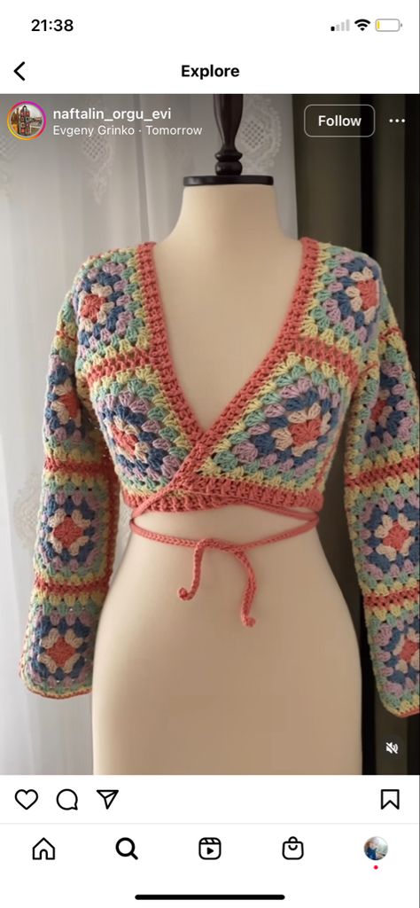 Granny Square Wrap, Crochet Wrap Top, Vest Ideas, Instagram Pattern, Gilet Crochet, Crochet Shrug Pattern, Crochet Jumper, Mode Crochet, Crochet Tops Free Patterns