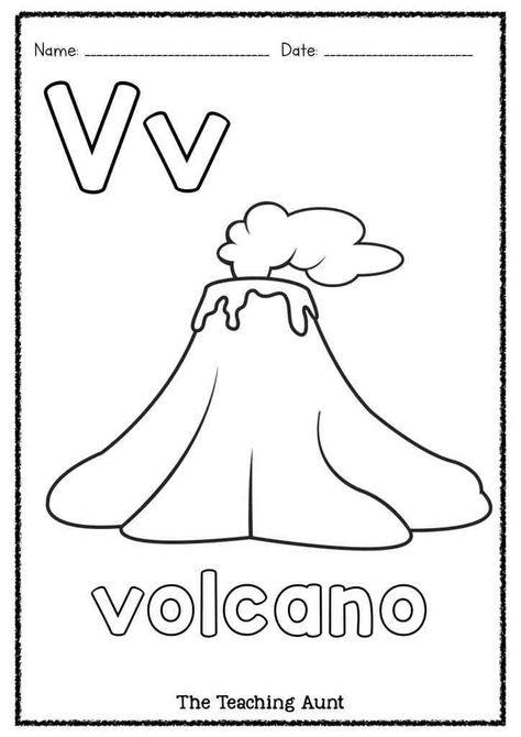 V is for Volcano Art and Craft - The Teaching Aunt V Is For Volcano Preschool, Preschool Volcano Craft, Volcano Theme Preschool, Volcano Crafts For Preschoolers, Volcano Worksheet Preschool, Volcano Printable Free, Volcano Crafts For Toddlers, Volcano Art Preschool, Volcanos For Preschool