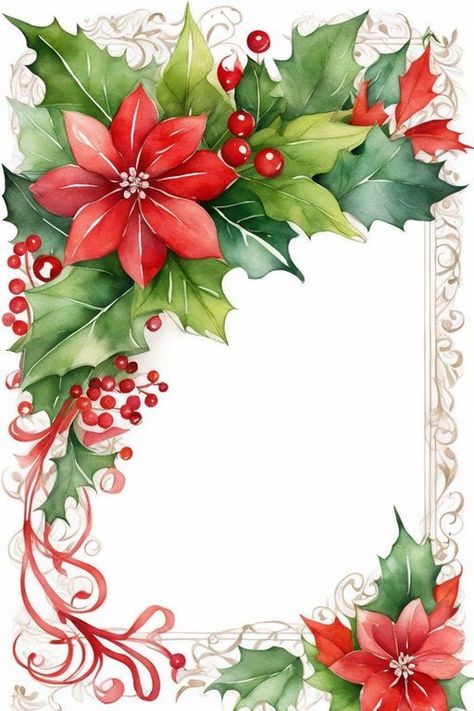 Christmas Window Painting, Christmas Border, Christmas Card Art, Merry Christmas Happy Holidays, Christmas Stationery, Card Toppers, Beautiful Handmade Cards, Christmas Frames, Christmas Flowers