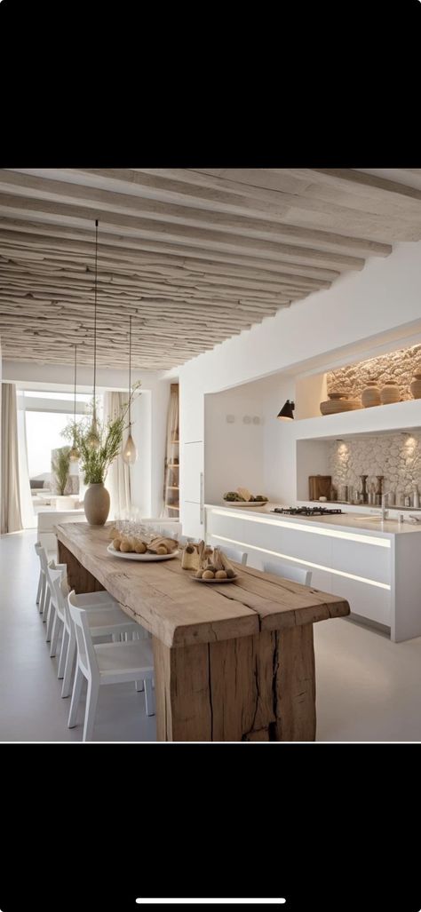 Simple Interior Design, Modern Home Interior Design, Modern Houses Interior, Coastal Kitchen, Wooden Table, White Interior, Dream Home Design, Home Fashion, 인테리어 디자인