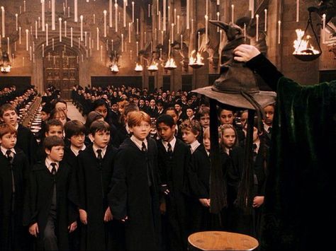 The sorting ceremony, year 1. Sorting Ceremony, Hogwarts Sorting Hat, Harry Potter House Quiz, Harry Potter Castle, Hogwarts Uniform, House Quiz, Which Hogwarts House, Harry Potter Sorting, Harry Potter Sorting Hat