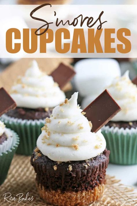 These S'mores Cupcakes are perfect for summer! Rich chocolate cupcakes with a graham cracker bottom and topped with the creamiest marshmallow frosting! Keep reading for the S'mores Cupcake recipe! Chocolate Cheesecake Cups, Smores Ideas, Marshmallow Frosting Recipes, Marshmallow Fluff Frosting, S Mores Cupcakes, Smores Cupcakes, Smores Cake, Marshmallow Frosting, Cupcake Recipe