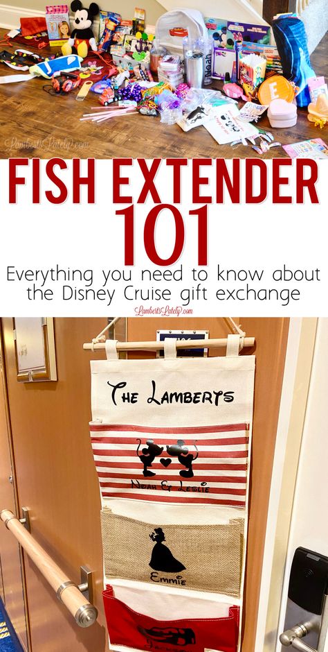 Interested in participating in a Disney Cruise Fish Extender group? Check out all you need to know to join in! Includes great gifts, how to make DIY ideas, good pocket door hangers to use, and more. Fish Extenders Gift Ideas, Cruise Fish Extender Gifts, Disney Cruise Crafts, Disney Wish Door Decorations, Disney Fish Extenders Diy, Disney Fish Extenders, Disney Cruise Pixie Dust Ideas, Fish Extender Tags, Disney Cruise Door Decorations Ideas