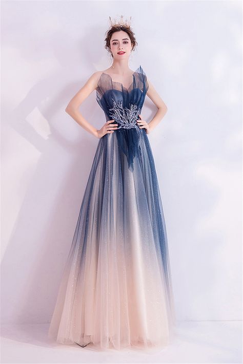 Gaun Tulle, Blue Tulle Prom Dress, Women Formal Dress, Party Dress Blue, Gaun Koktail, Dress Sparkle, Beaded Evening Gowns, Strapless Party Dress, Strapless Prom Dresses