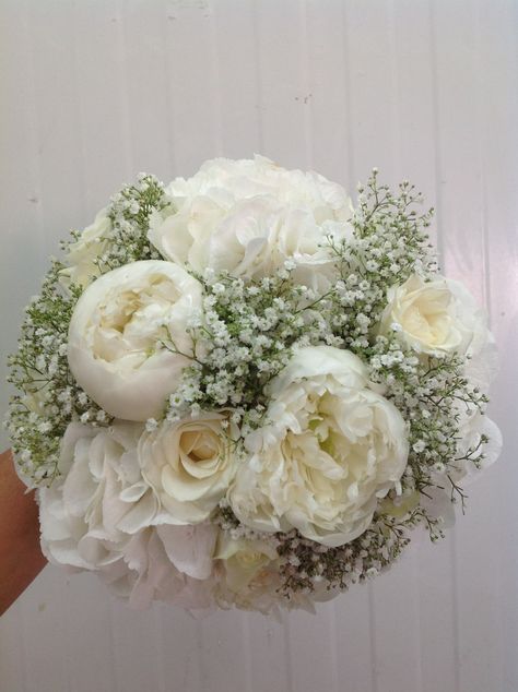 White Mums Wedding Bouquet, Peonies Baby Breath Bouquet, Peonies And Carnations Bouquet, Peony And Baby Breath Bouquet, Peonies And Baby Breath Bouquet, Peonie Wedding Boquet, Bouquet Wedding Peonies, White Peonies Wedding Bouquet, Hydrangea And Peony Bouquet