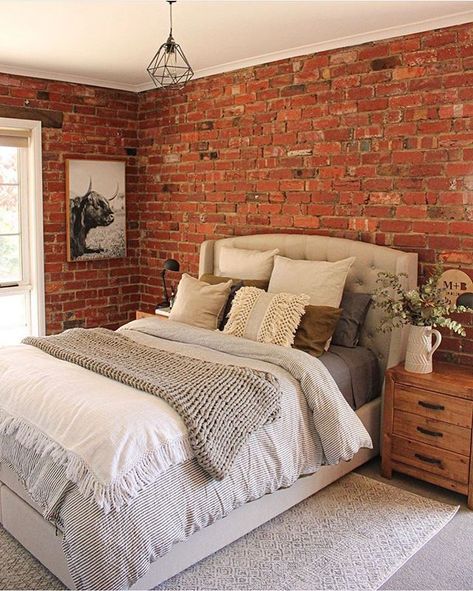 Brick Wall Bedroom Decor, Red Brick Wall Bedroom, Exposed Brick Walls Bedroom, Bedroom With Brick Wall, Brick Bedroom Decor, Brick Wall Bedroom Ideas, Brick Bedroom Ideas, Exposed Brick Bedroom, Bedroom Brick Wall