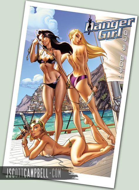 Danger Girl, J Scott Campbell, Arte Punk, Boat Print, Scott Campbell, Scuba Girl, Fairytale Fantasies, Bd Comics, Comics Girls