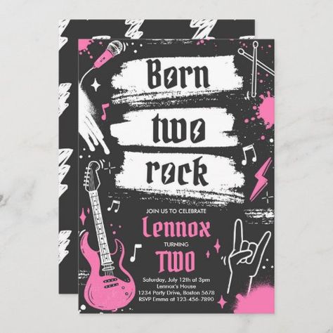 Rock And Roll Party Born Two Rock 2Nd Birthday Invitation #zazzle #weddinginvitations #birthdayinvitations #babyshowerinvitations #zazzleinvitations #monogram #businesscards #graduation #homedecor Born Two Rock, Punk Rock Party, Rock And Roll Party, Rock And Roll Birthday Party, Rock And Roll Birthday, Rock Star Birthday, Monster Birthday Invitations, Rock N Roll Party, Rock Star Party