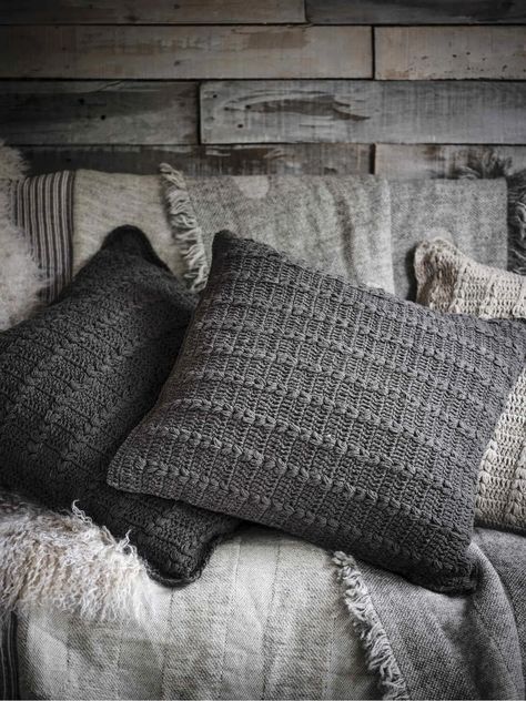 Graphite Crochet Cushion | Grey Crochet Cushions | Nordic House Neutral Cottage, Crochet Cushion Pattern, Cushions Uk, Cushion Cover Pattern, Grey Crochet, Nordic House, Crochet Cushion, Crochet Pillow Cover, Crochet Cushion Cover