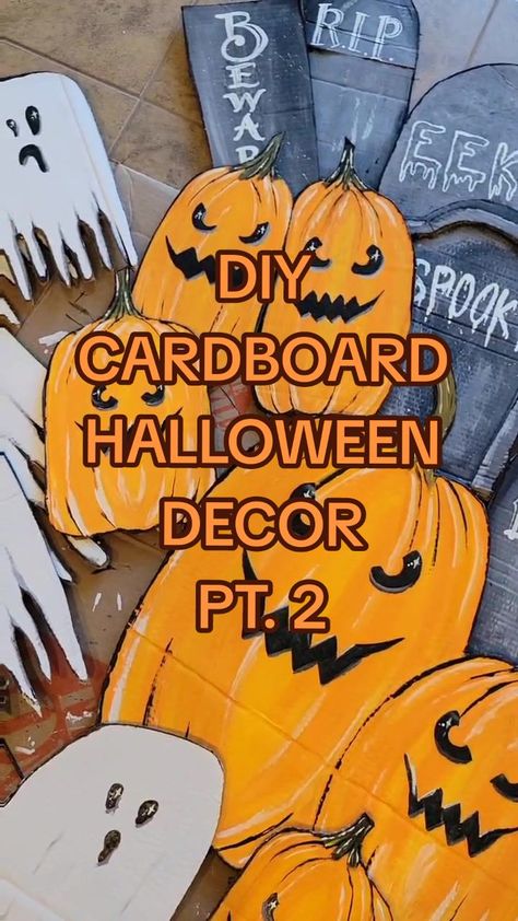 Halloween Yard Decorations Diy Cardboard, Halloween Decorations Cardboard Diy, Halloween Diy With Cardboard, Diy Halloween Decor Cardboard, Halloween Decorations With Cardboard, Halloween Decor Out Of Cardboard, Diy Halloween Box Decoration, Diy Halloween Decorations Using Cardboard Boxes, Diy Cardboard Pumpkins