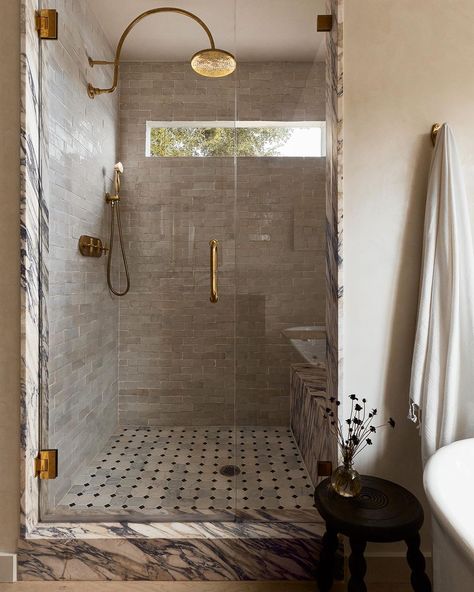 Bide Studio | Shower material mix of our dreams ✨ I know Thanksgiving is tomorrow, but man oh man it feels like Christmas came early since receiving our... | Instagram Organic Minimalist Home, Bathroom Trim, Master Shower, Gig Harbor, Studio Interior Design, Bear Creek, Bathroom Refresh, Studio Interior, Bathroom Inspo