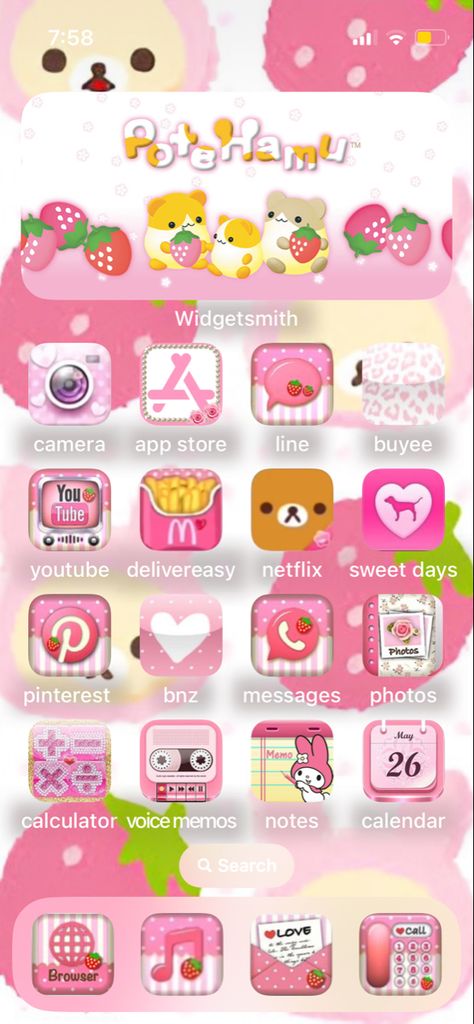 Homescreen Layout Kawaii, Cutecore Homescreen Ideas, Home Screen Ideas Kawaii, Cute Core Homescreen, Colorful Phone Theme, Cutecore Phone Layout, Hello Kitty Homescreen Layout, Kawaii Phone Layout, Kawaii Phone Theme