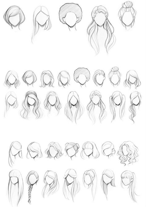 Front Hair Sketch, Hair Design Sketches, Hairstyles With Bangs Drawing, Hair Styles Drawings, Hair Sketch Reference, Hair Sketches Girl, Hair Styles Sketch, How To Sketch Hair, Hair Sketching