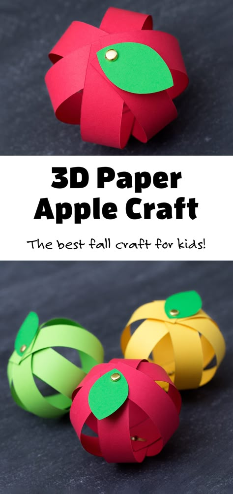 Kids love this easy paper strip apple craft! This simple fall craft includes a free printable template, making it perfect for home or school. #applecrafts #fallcrafts via @firefliesandmudpies Crafts For 3rd Graders Fall, Apple Crafts For School Age, Apple Crafts Preschool Toddlers, September Classroom Crafts, September Crafts For Kindergarteners, September Theme Crafts For Kids, Apple Construction Paper Craft, Apple Projects For Kids, Crafts For Kids September