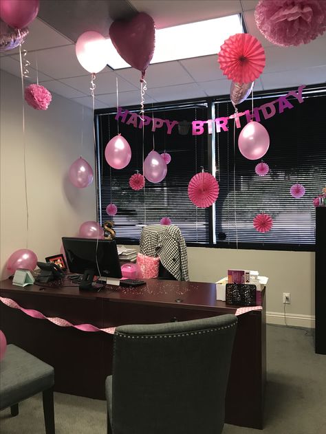 Office birthdays Boss Birthday Decoration Office, Birthday Ideas For 33 Year Old Woman, Office Decor Birthday Ideas, Office Happy Birthday Decorations, 40th Birthday Office Decorations, Decorating Office For Birthday, Happy Birthday Office Decorations, Co Worker Birthday Desk Decorating Ideas, Work Birthday Decorations