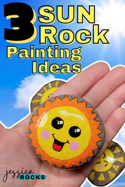 Come try 3 easy sun rock painting ideas to usher in the spring and summer warmth! Sun On Rock Painting, Sun Rock Painting Ideas, Rock Painting Sun, Sun Rock Painting, Rock Painting Ideas, Rock Ideas, Kids Recipes, Rock Crafts, Rock Painting