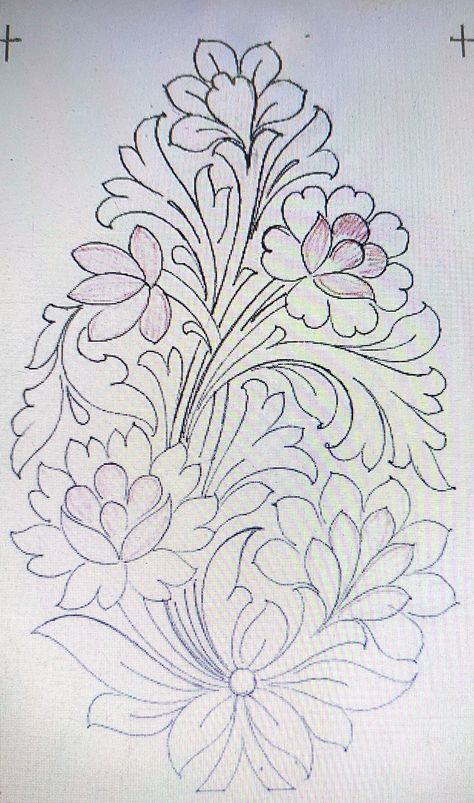 Sketch Embroidery Designs Drawings, Fabric Painting Techniques, Persian Art Painting, New Rangoli Designs, Fabric Paint Designs, Flower Drawing Design, Flower Art Drawing, Diy Embroidery Patterns, Border Embroidery Designs