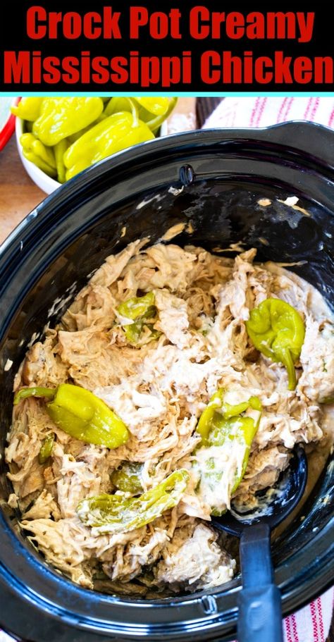 Crockpot Mississippi Chicken, Mississippi Chicken, Homemade Ranch Seasoning, Pepperoncini Peppers, Pepperocini Recipes, Crockpot Recipes Slow Cooker, Chicken Crockpot Recipes, Spicy Chicken, Crockpot Chicken