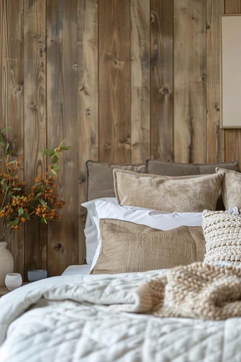 How To Put Up Barn Wood On Wall: Rustic Decor Techniques Wood Wall Behind Bed, Wood On Wall, Barn Wood Wall Decor, Wall Behind Bed, Herringbone Wall, Barnwood Wall, Industrial Minimalist, Reclaimed Wood Wall, Durable Flooring