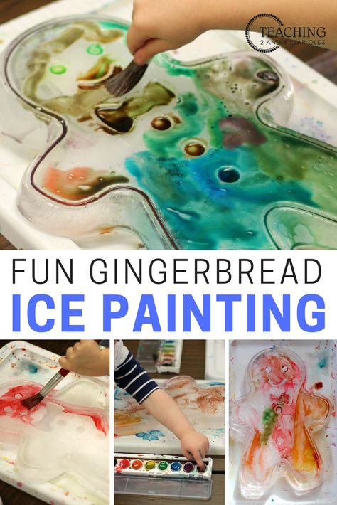 Take a break from the traditional toddler and preschool holiday crafts with this fun and easy gingerbread ice painting activity! #christmas #art #gingerbread #painting #preschool #toddler #AGE2 #AGE3 #AGE4 Christmas Paintings On Canvas Easy, Dayhome Activities, Gingerbread Activity, Teaching Infants, Gingerbread Shapes, Gingerbread Painting, Painting Preschool, Paintings On Canvas Easy, Boy Activities