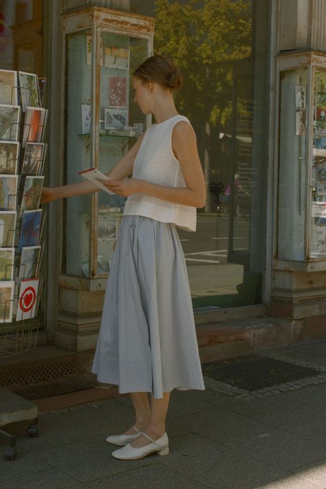 Wrap Skirt | Women's Midi Skirt | 100% Organic Cotton | Light Blue Colour | Something to Hold Classy Casual Outfits Summer, Blue Midi Skirt Outfit, Classic Style Aesthetic, Office Lookbook, Blue Skirt Outfits, Scandi Summer, Inspirational Outfits, Linen Style Fashion, Spring Skirt Outfits