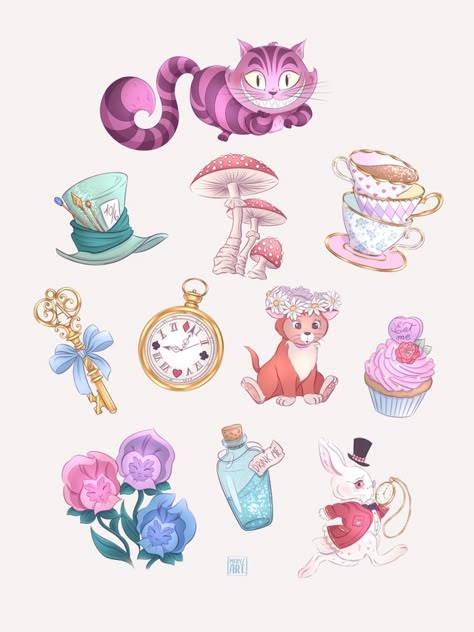 Alice in Wonderland minis, an art print by Mery Zajc - INPRNT Alice Illustration, Alice In Wonderland Mushroom, Alice In Wonderland Cartoon, Kids Branding Design, Alice In Wonderland Clipart, Alice In Wonderland Artwork, Alice In Wonderland Illustrations, Wonderland Artwork, Alice In Wonderland Tea Party Birthday