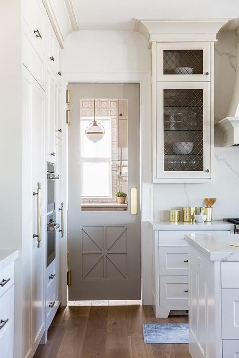 Painted Pantry Doors, Benjamin Moore Edgecomb Gray, Painted Pantry, Edgecomb Gray, Cabinets Painted, Glass Panel Door, Pantry Door, Kitchen Doors, Pantry Design