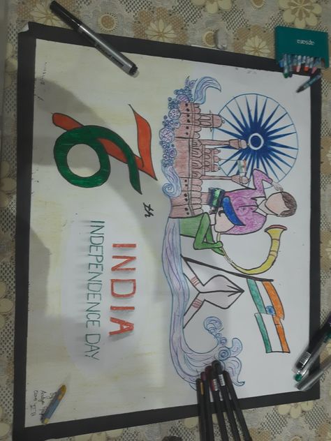 Independence Day Chart For School, Independence Day Chart, Chart For School, Independence Day Pictures, Pencil Colours, Independence Day Drawing, Drawing Happy, Black Sketch, Sketch Pen