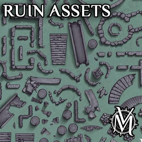 Ruin Assets | Roll20 Marketplace: Digital goods for online tabletop gaming Abandoned Bridge, Stone Ruins, Guard Tower, Virtual Tabletop, Stone Stairs, Stone Pillars, Rpg Maps, Stone Bridge, Digital Goods