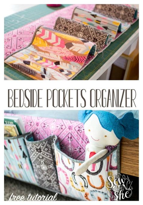 Bedside Pocket, Sewing Tutorials Bags, Bed Pocket, Bedside Organizer, Sewing Machine Feet, Sewing Tutorials Clothes, Sew Ins, Sewing Tutorials Free, Pocket Organizer