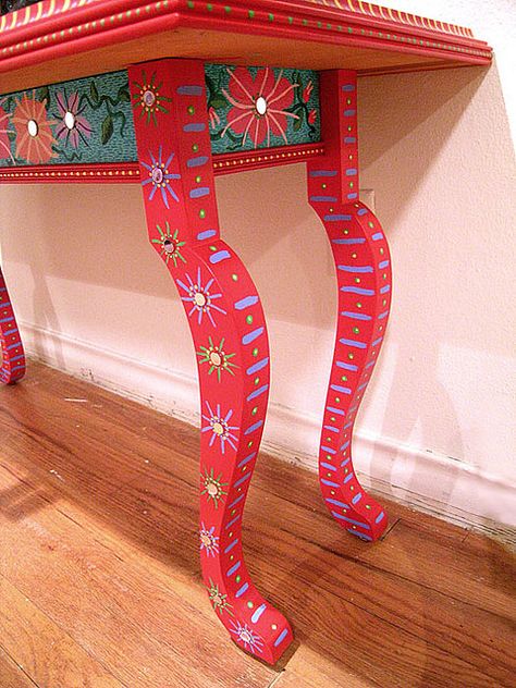 Painted Table by Patti Haskins Whimsical Painted Furniture, Whimsical Furniture, Painted Chairs, Funky Painted Furniture, Funky Furniture, Creative Furniture, Painted Table, Refurbished Furniture, Hand Painted Furniture