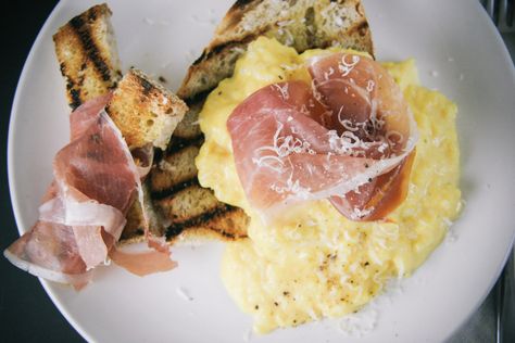 Perfect Boursin Scrambled Eggs - I Will Not Eat Oysters Eggs With Prosciutto, Prepared Eggs, Goals In Life, Ride A Bike, Spring Brunch, Brunch Dishes, Sandwiches For Lunch, Cooked Breakfast, Egg Dish